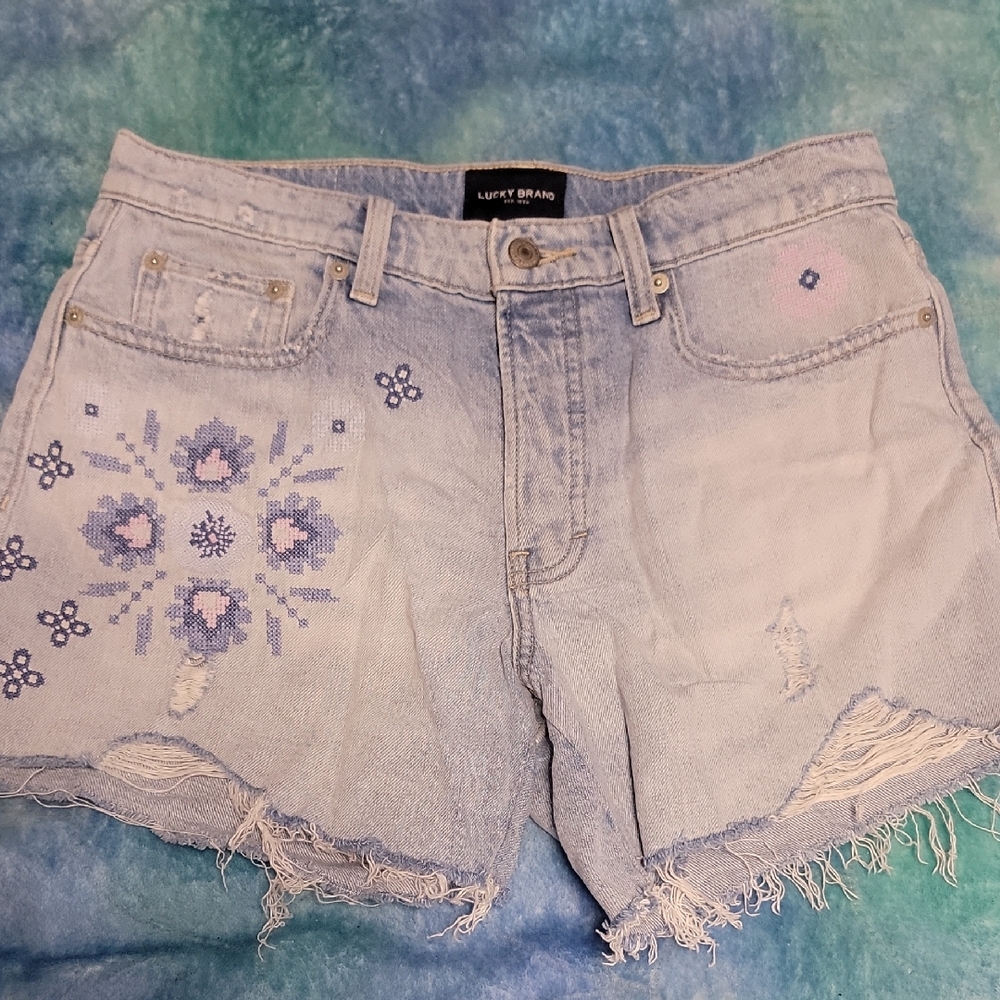 Lucky Brand Light Blue Floral Jean Shorts